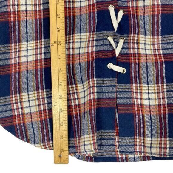 ENVME Long Tunic Flannel Dress Womens Sz Large Red Blue Plaid Lace Up NEW - Picture 10 of 14